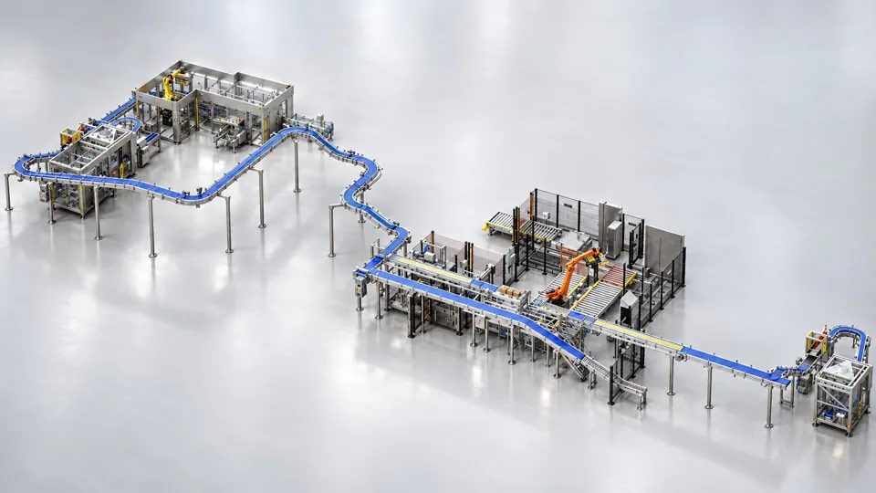 Complete TRF end-of-line system: case packing, conveyors and robotic palletizing in one project