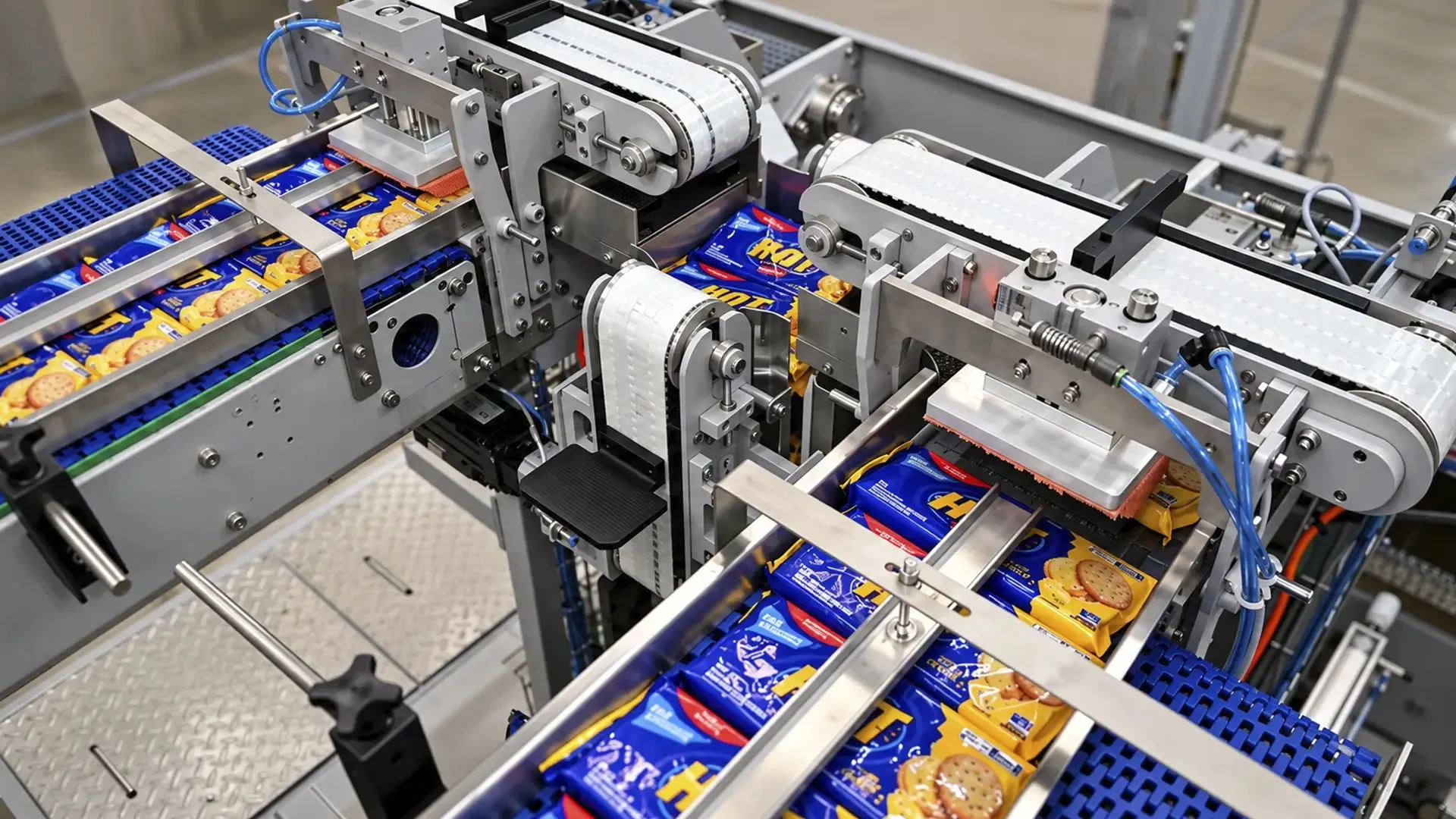 CPG packaging automation: robot loading products into shipping cases on a case packing line.