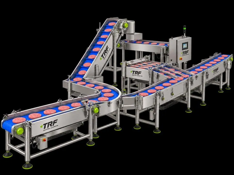 TRFCleanflow hygienic conveyor system with stainless steel frame and modular belt.