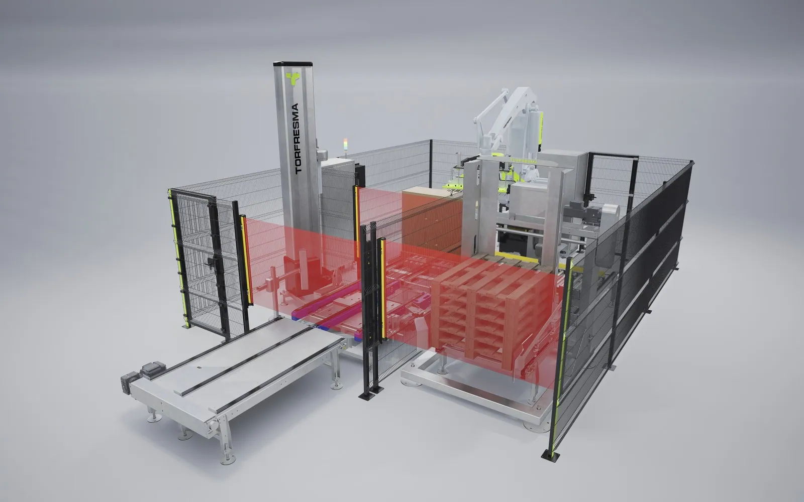 Pail palletizing with a TRF robotic palletizer.